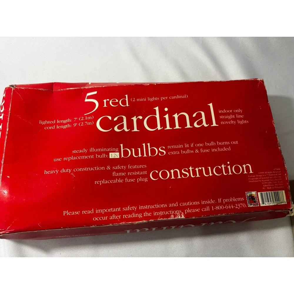 ❤️Vtg Red Cardinal Christmas Blow Mold Holiday Lights Indoor String Of‎ 5 In Box